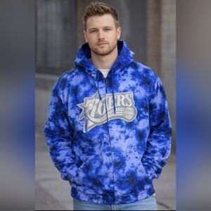 NWT Philadelphia 76ers Mitchell & Ness Unisex Galaxy Windbreaker Hoodie Size 2XL